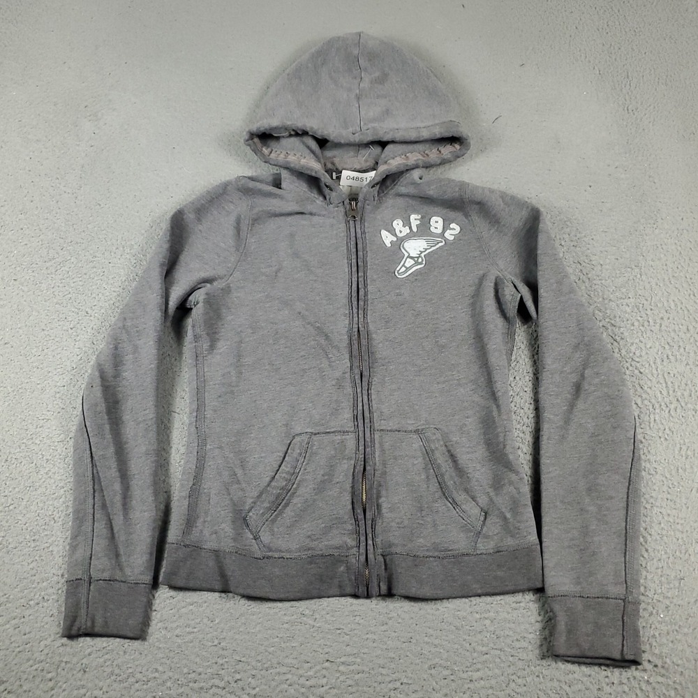 Abercrombie Fitch Sweater Womens Medium Gray Full Zip Hoodie Sweatshirt *